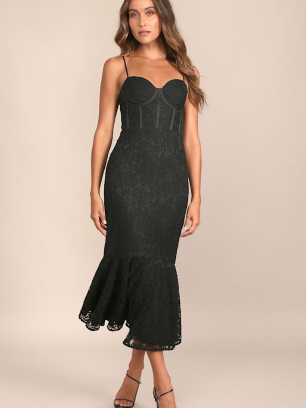 Lulus Found Your Love Black Lace Sleeveless Trumpet Midi Dress - Size L